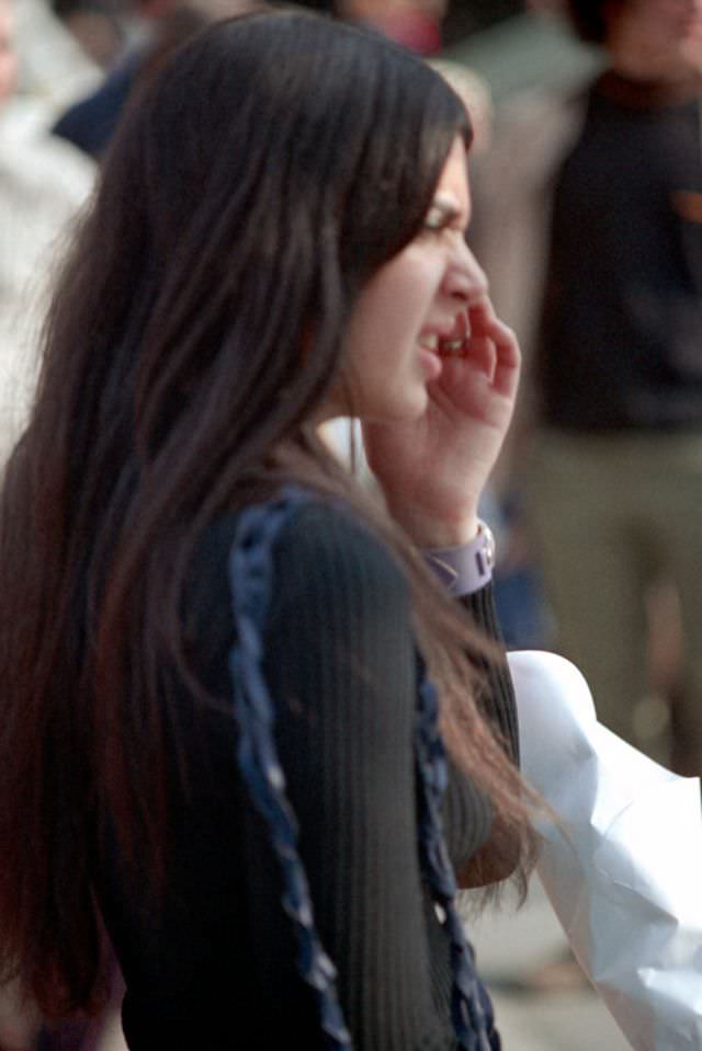 Faces in the crowd, Columbus Day parade, Boston, Massachusetts, 1971