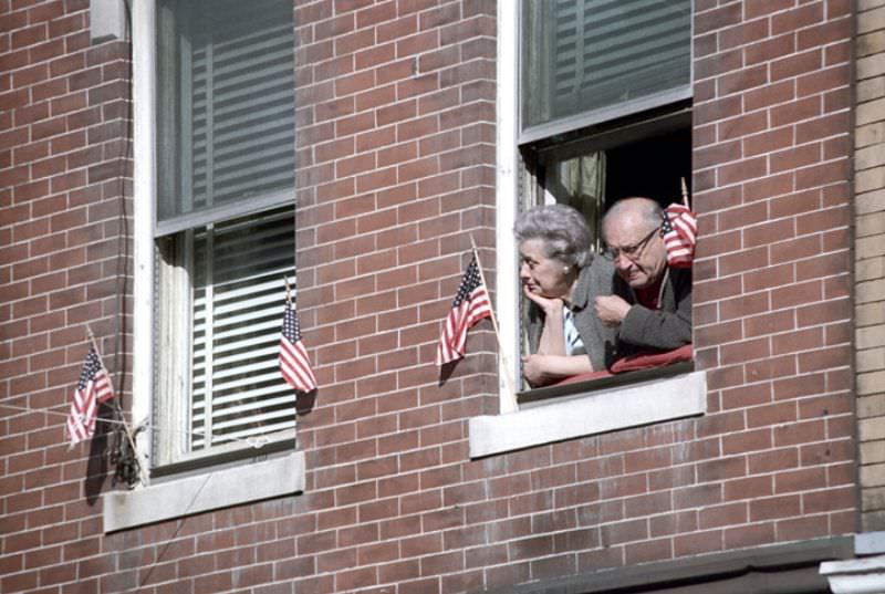 Spectators, Columbus Day parade, Boston, Massachusetts, 1971