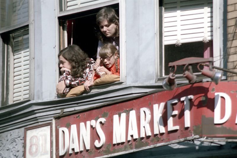 Spectators, Columbus Day parade, Boston, Massachusetts, 1971