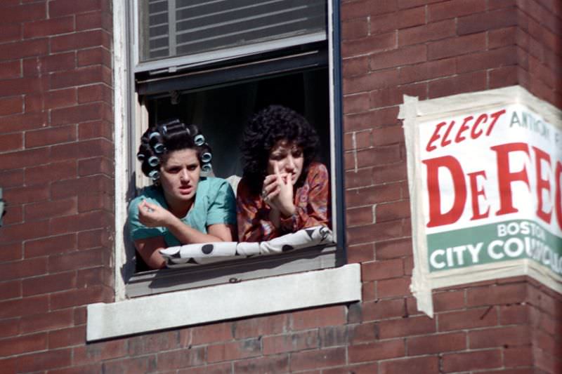 Spectators, Columbus Day parade, Boston, Massachusetts, 1971