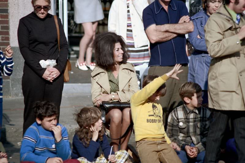 Along the parade route, Columbus Day parade, Boston, Massachusetts, 1971