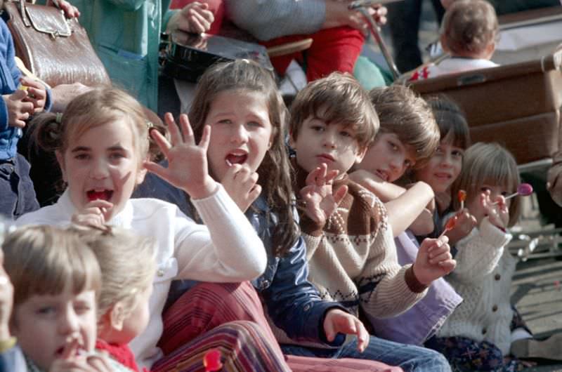 Children in the crowd, Columbus Day parade, Boston, Massachusetts, 1971