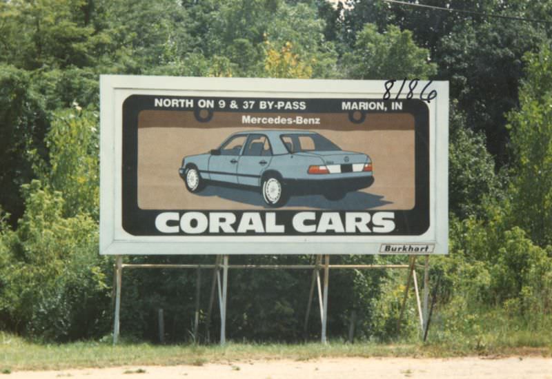 Coral Cars Billboard, North on 9 & 37 By-Pass, Marion, Indiana, August 1986