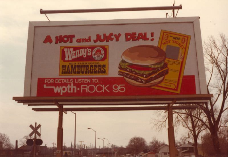 Wendy's and WPTH Rock 95 Billboard, Fort Wayne, Indiana, 1985