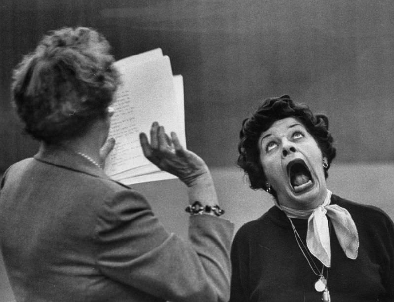 Comedian Martha Raye, rehearsing for her TV show, 1954.