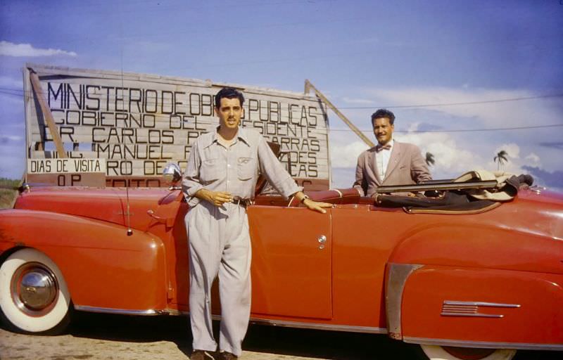 Big red American car, Cuba, 1950