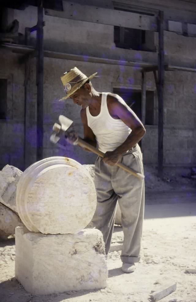Stone worker, Cuba, 1950