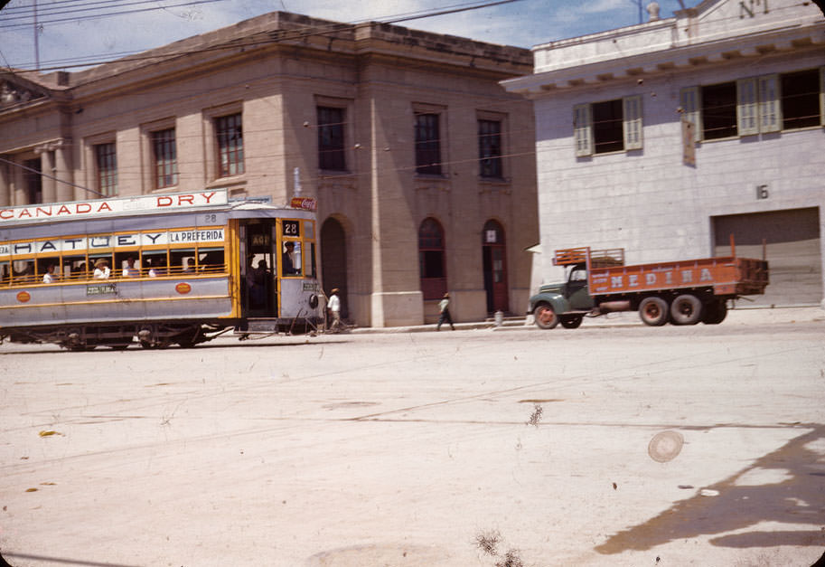 Trolley with Canada Dry sign in Santiago de Cuba