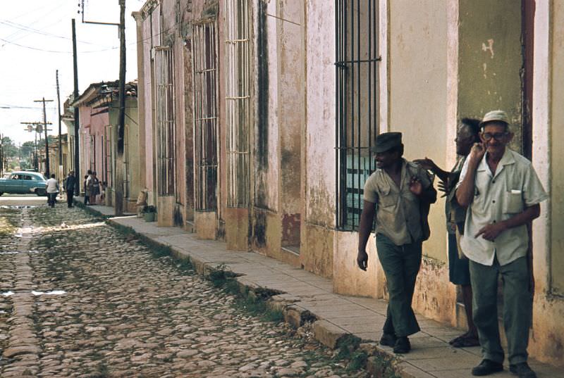 Three men on the street, Trinidad, 1976