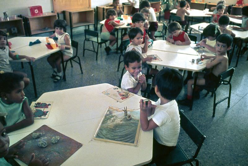 Children doing school work, Cuba, 1976