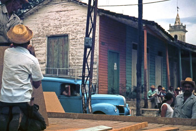 Man with a straw hat and a blue truck, Cuba, 1976