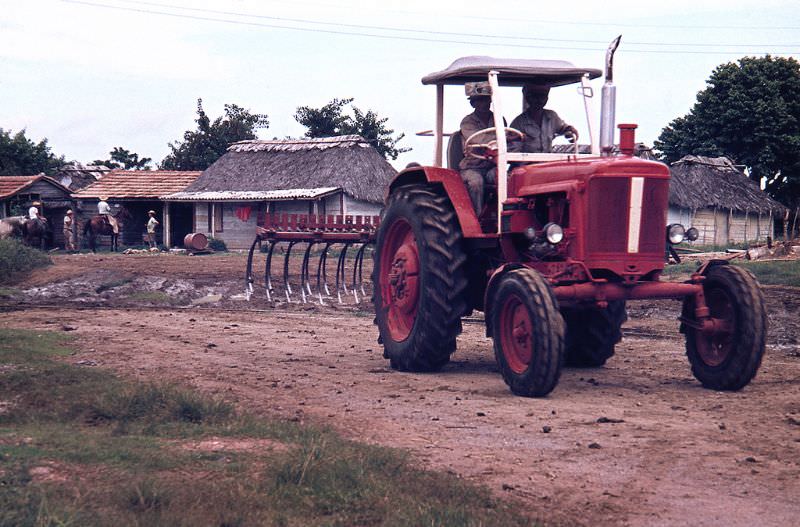 Red tractor in a Cuban farm, Cuba, 1976