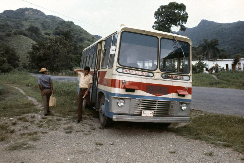 Cuba, Escambray Mountains, 1976. Public transport, bus line