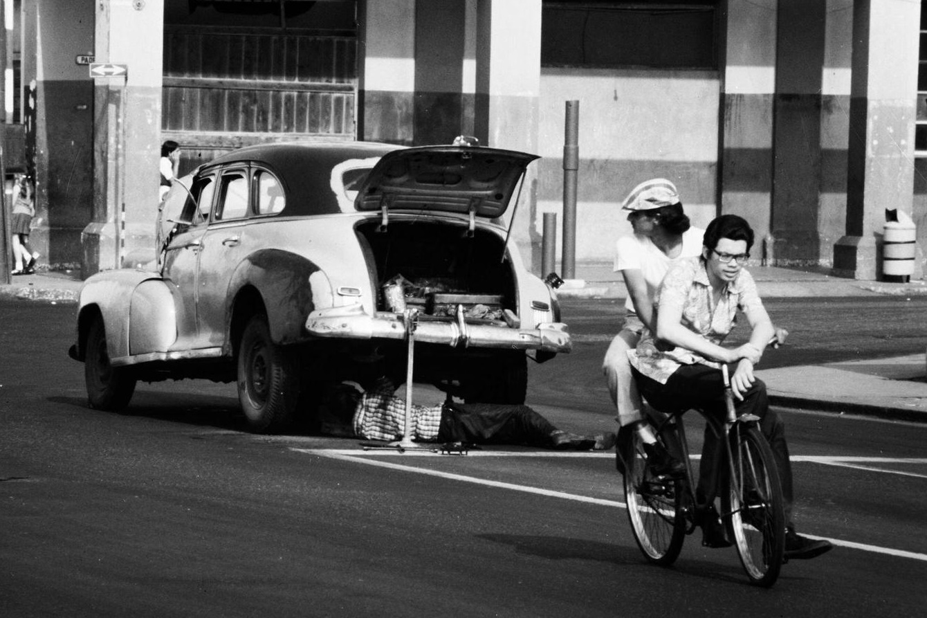 Car repair on the streets of Havana, Cuba, 1979.