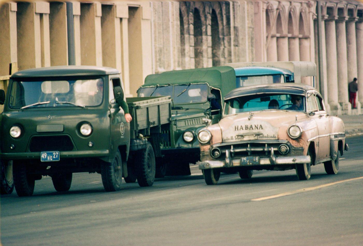 Cuban military vehicles on the streets of Havana, Cuba, 1979.