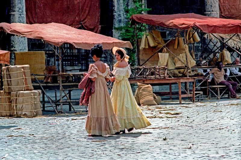 Filming in Cathedral Square, Havana, 1981