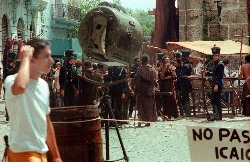 Filming in Cathedral Square, Havana, 1981