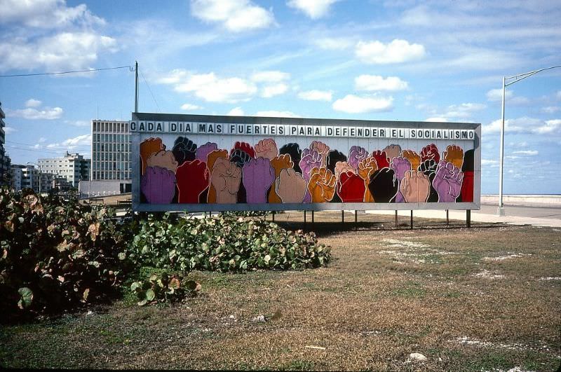 A colorful billboard on the exit road to Jose Marti International Airport , Havana.