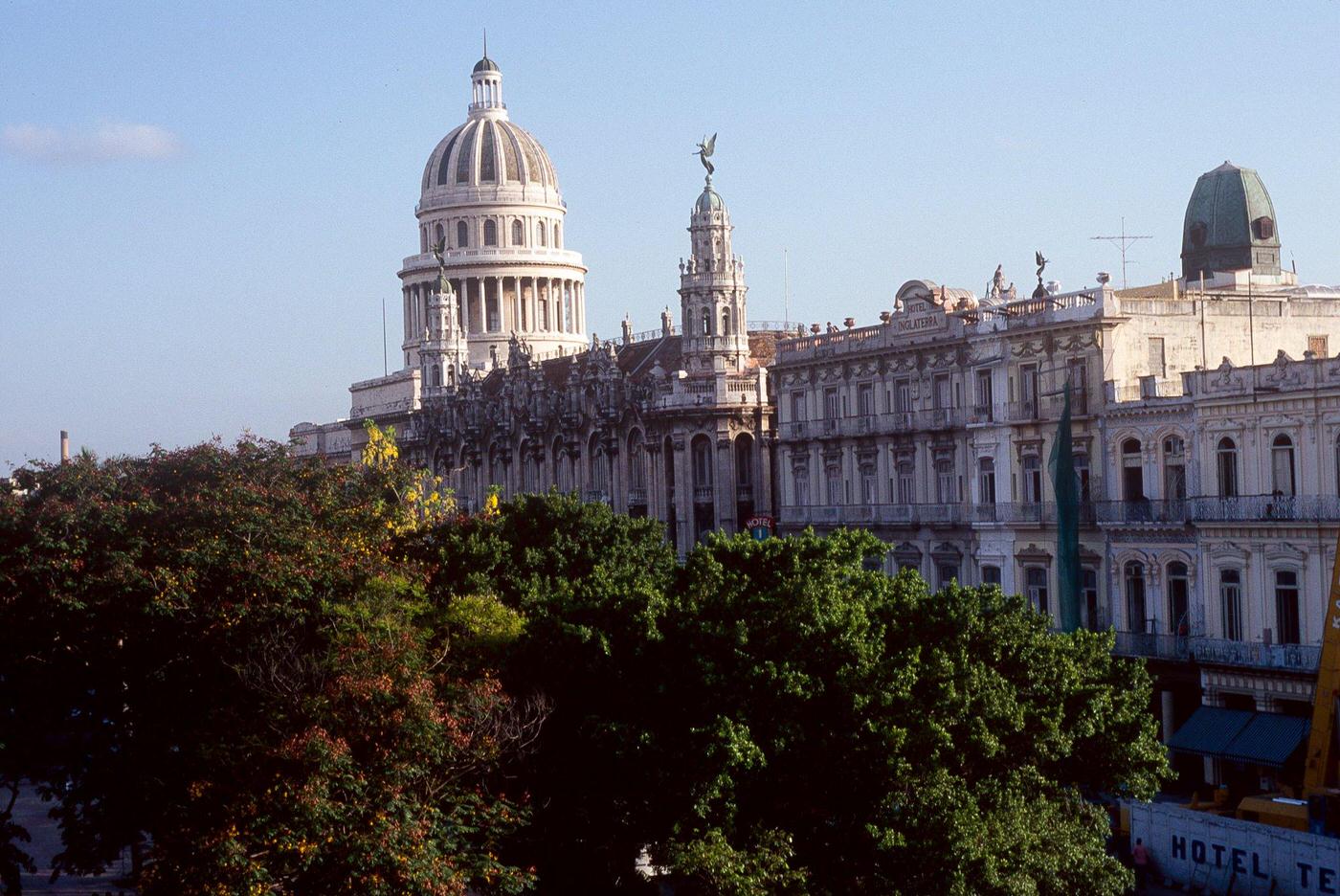 Hotel Inglaterra and the Capitol building in Havana, Cuba, June 1999.