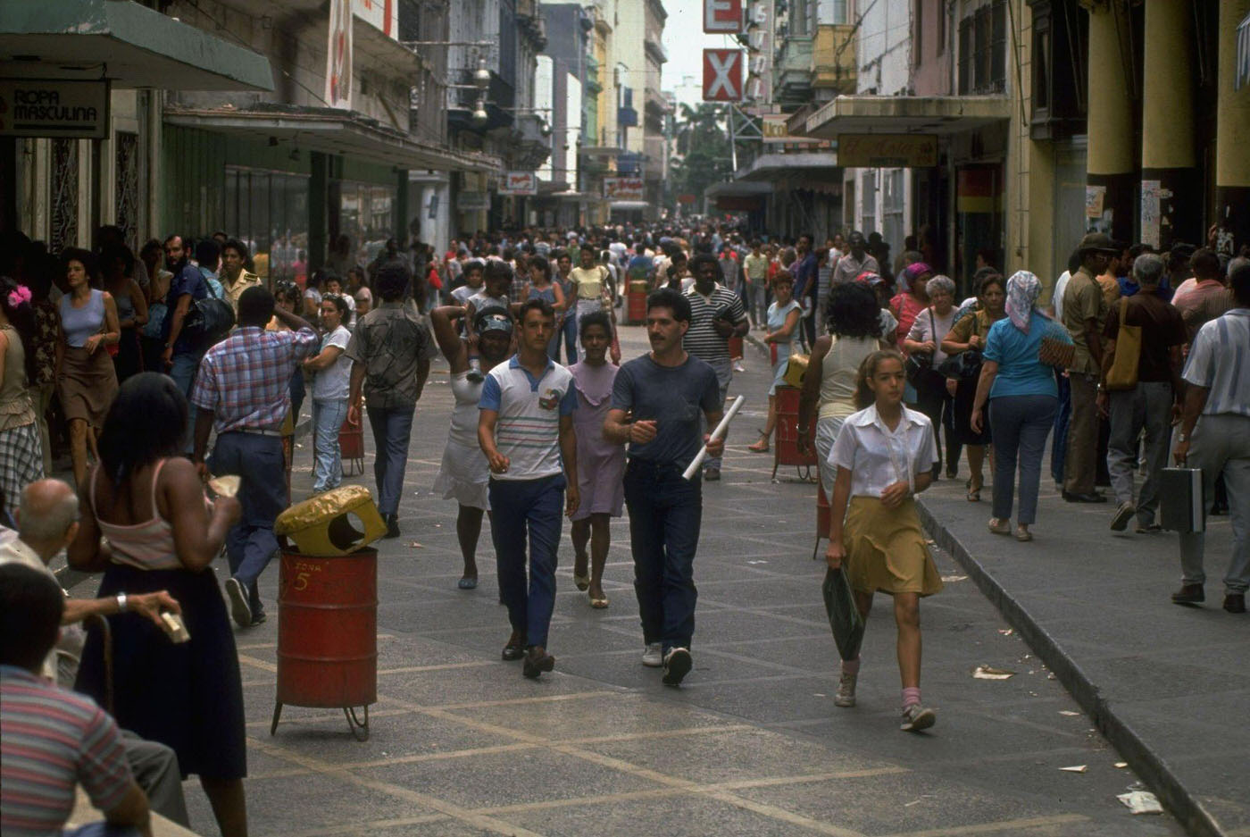 Pedestrian-crowded street in Havana, Cuba.
