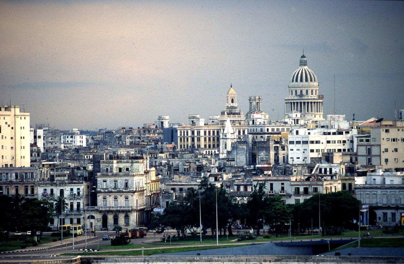 Downtown Havana seen from the El Morro fortress overlooking Havana harbor, Cuba, 1991.