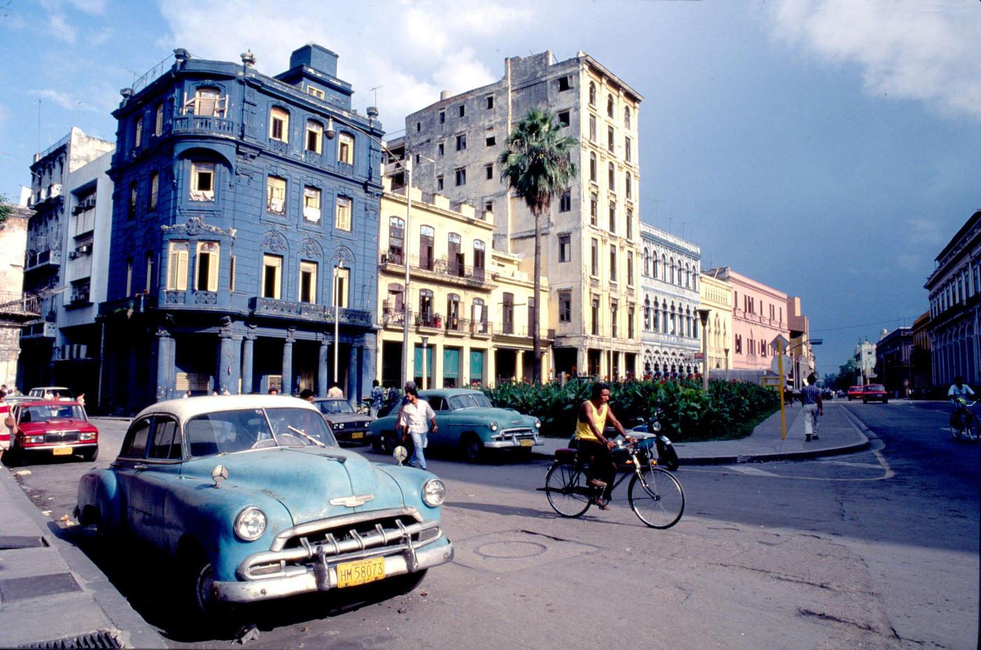 Bicycles being the main form of transport for many in Havana, Cuba, 1991.