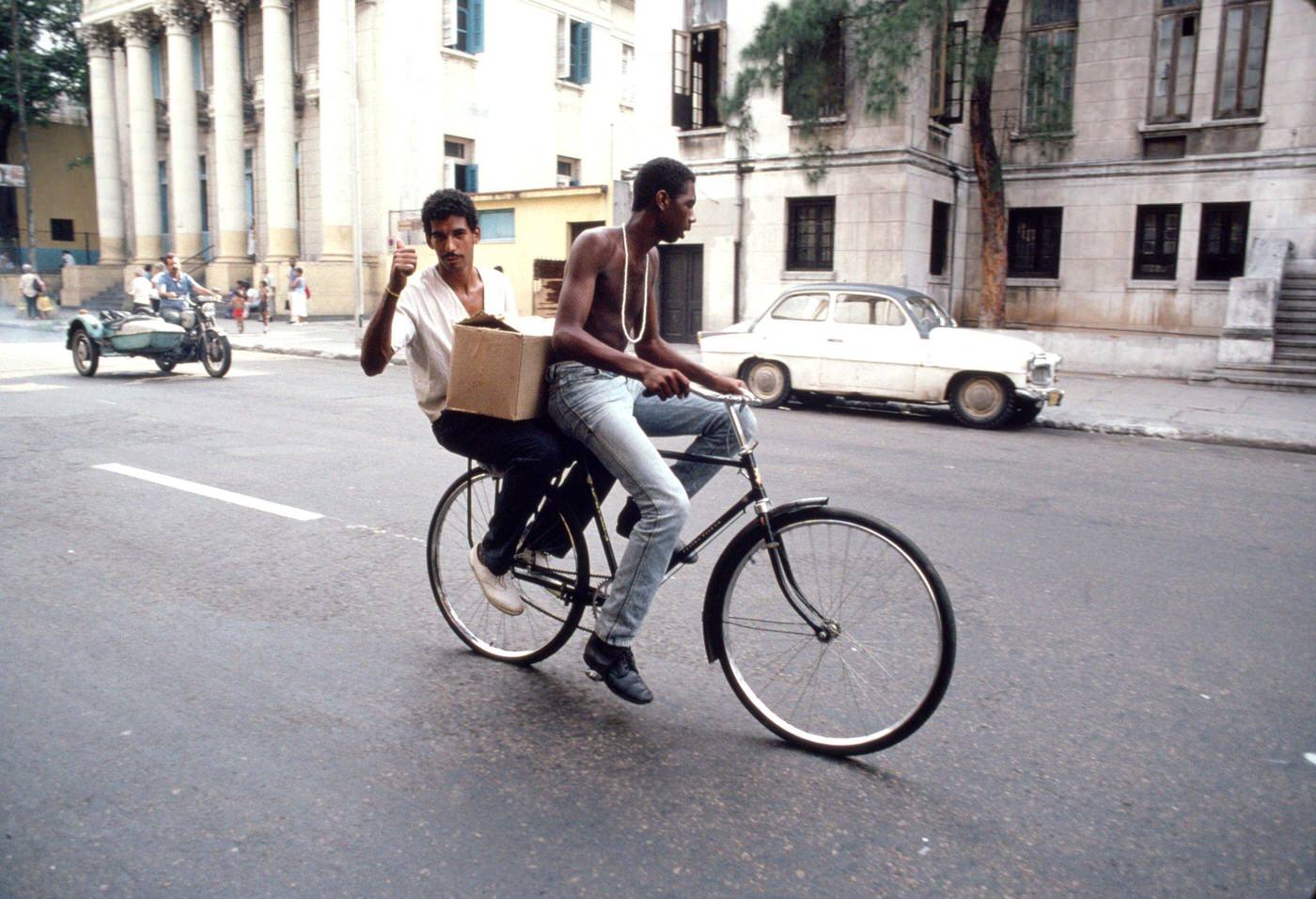Bicycles being the main form of transport for many in Havana, Cuba, 1991.