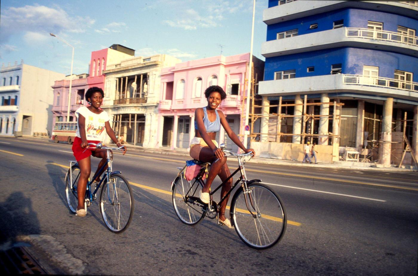 Bicycles being the main form of transport for many in Havana, Cuba, 1991.