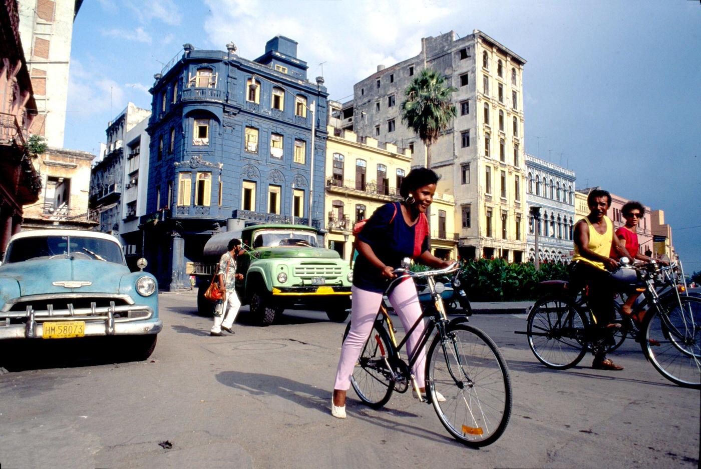 Bicycles being the main form of transport for many in Havana, Cuba, 1991.