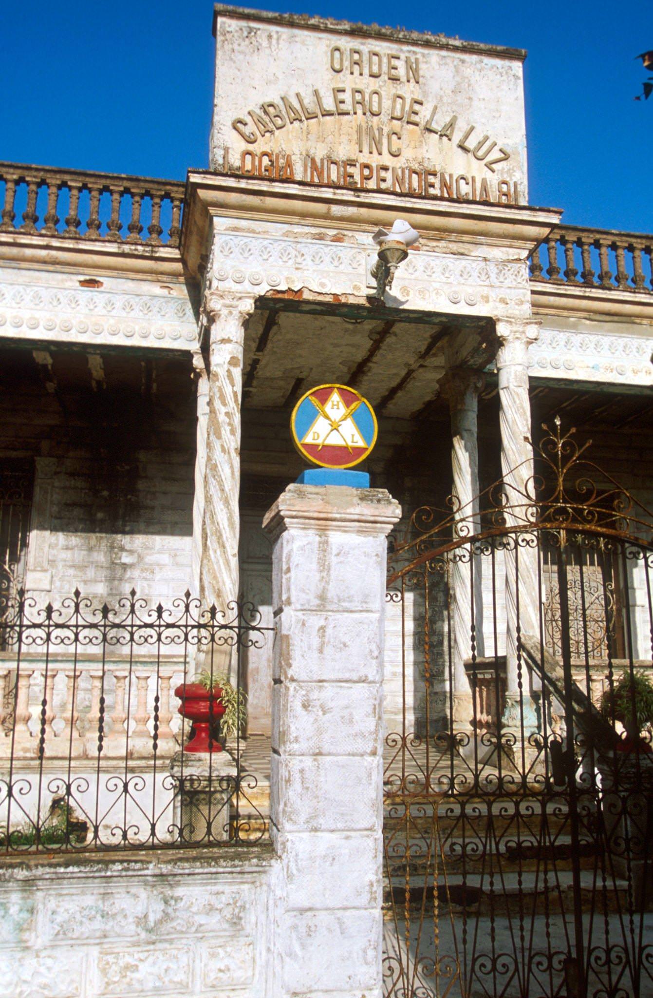 Façade of the Cuban Masonic lodge Caballero De La Luz in Camaguey, Cuba, 1990.