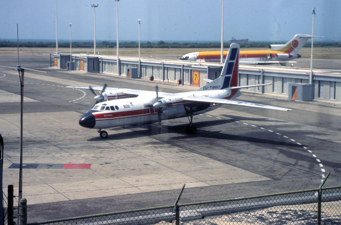 An AeroCuba plane at José Martí International Airport, Havana, Cuba, 1991.