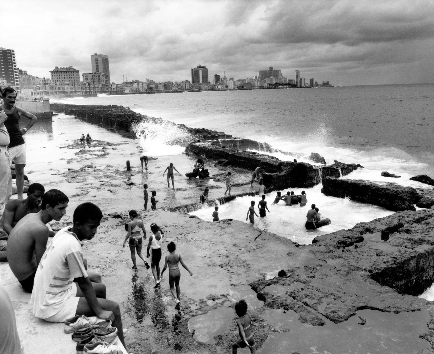 General view of The Malecon, a roadway/seawall along the Cuban coast in Havana, Cuba, 1996.