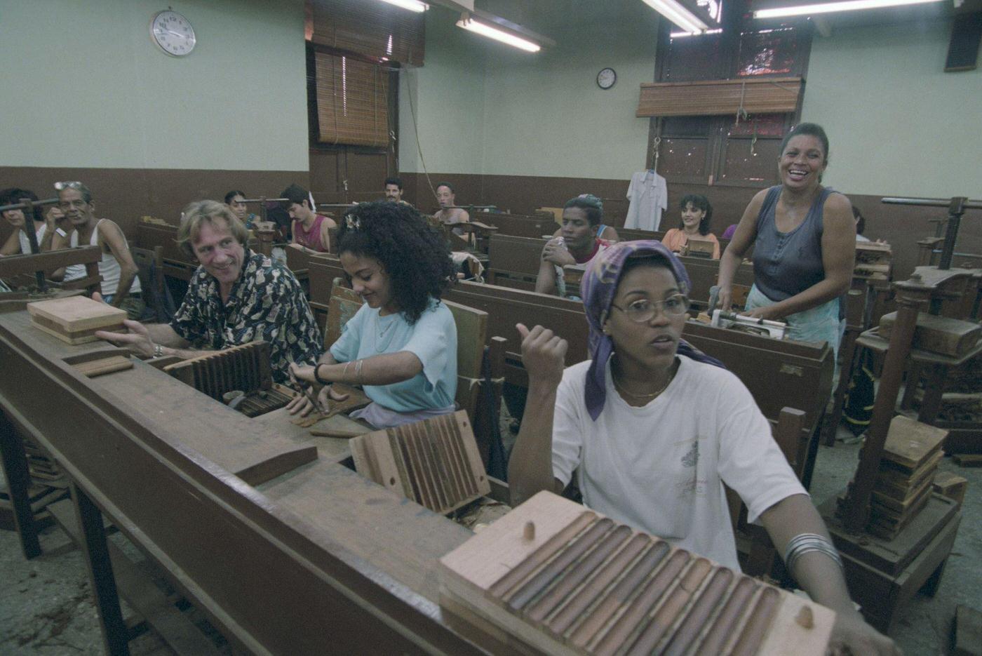 Gerard Depardieu visiting the PARTAGAS cigar factory in Havana, Cuba, in December 1996.