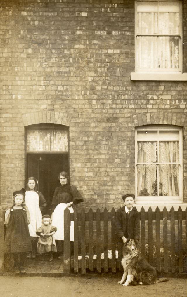 Dog and siblings outside the house