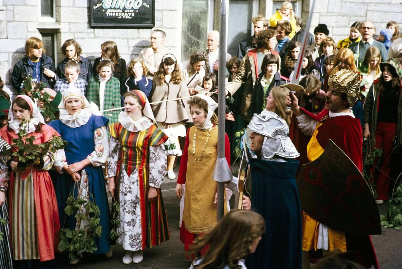 Flora Day, Hal-al-Tow ceremony, Helston, Cornwall, 1973
