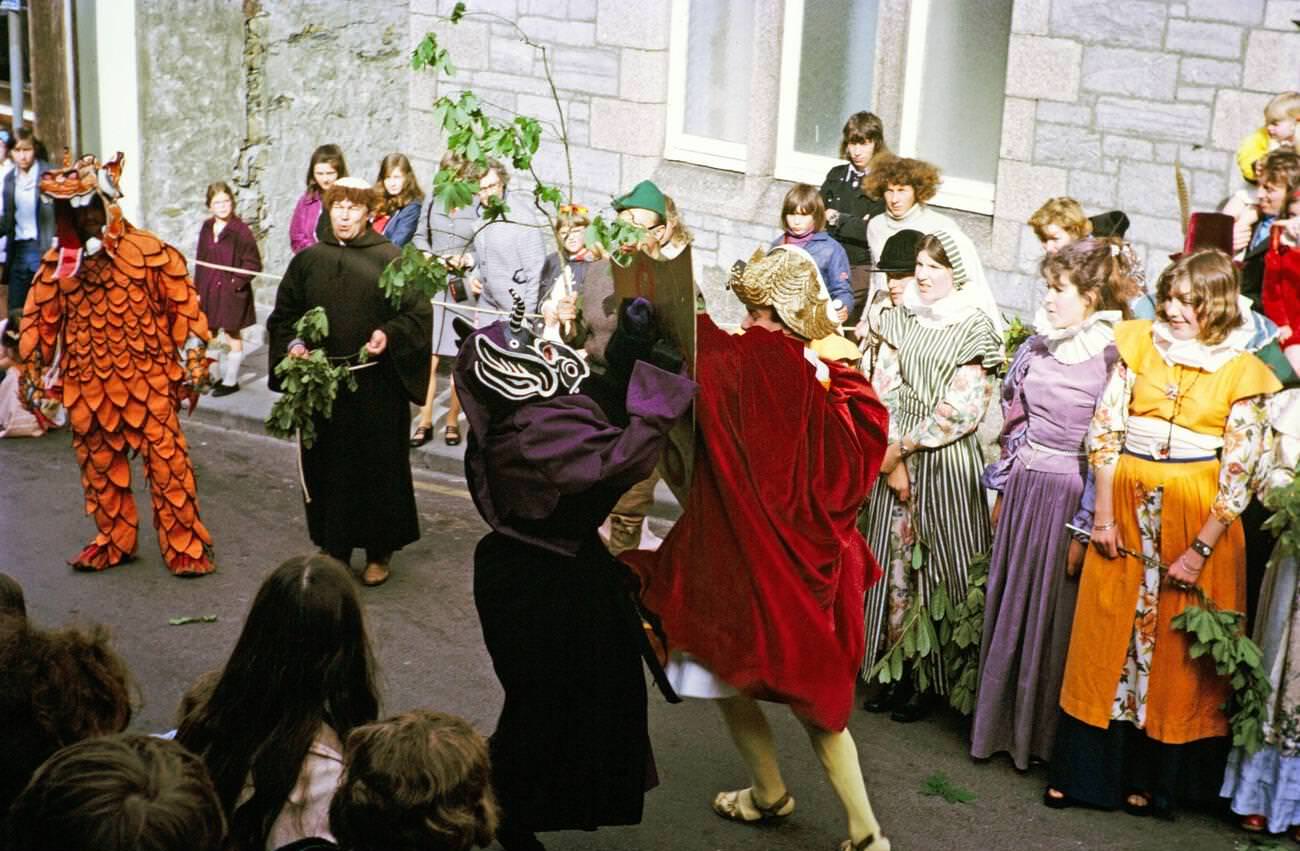 Flora Day, Hal-al-Tow ceremony, Helston, Cornwall, 1973