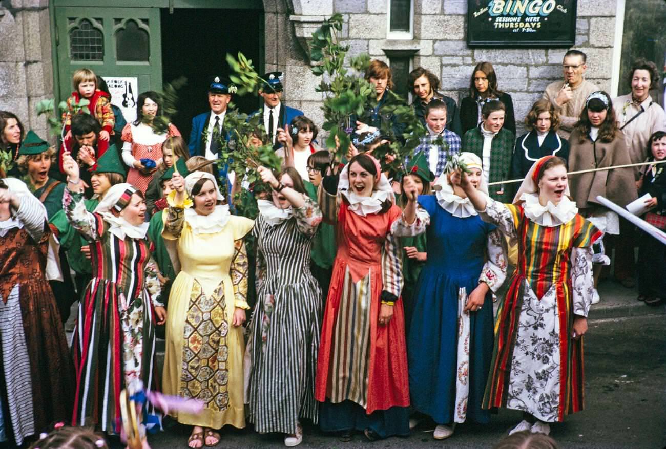 Flora Day, Hal-al-Tow ceremony, Helston, Cornwall, 1973