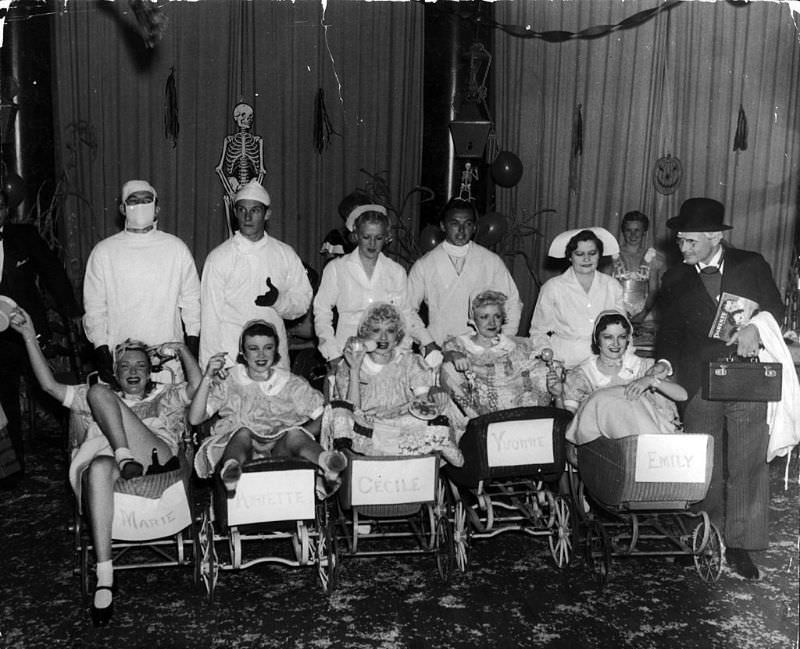 Lucille Ball (first row, third from the left) rolled up to the party in a stroller, 1935.