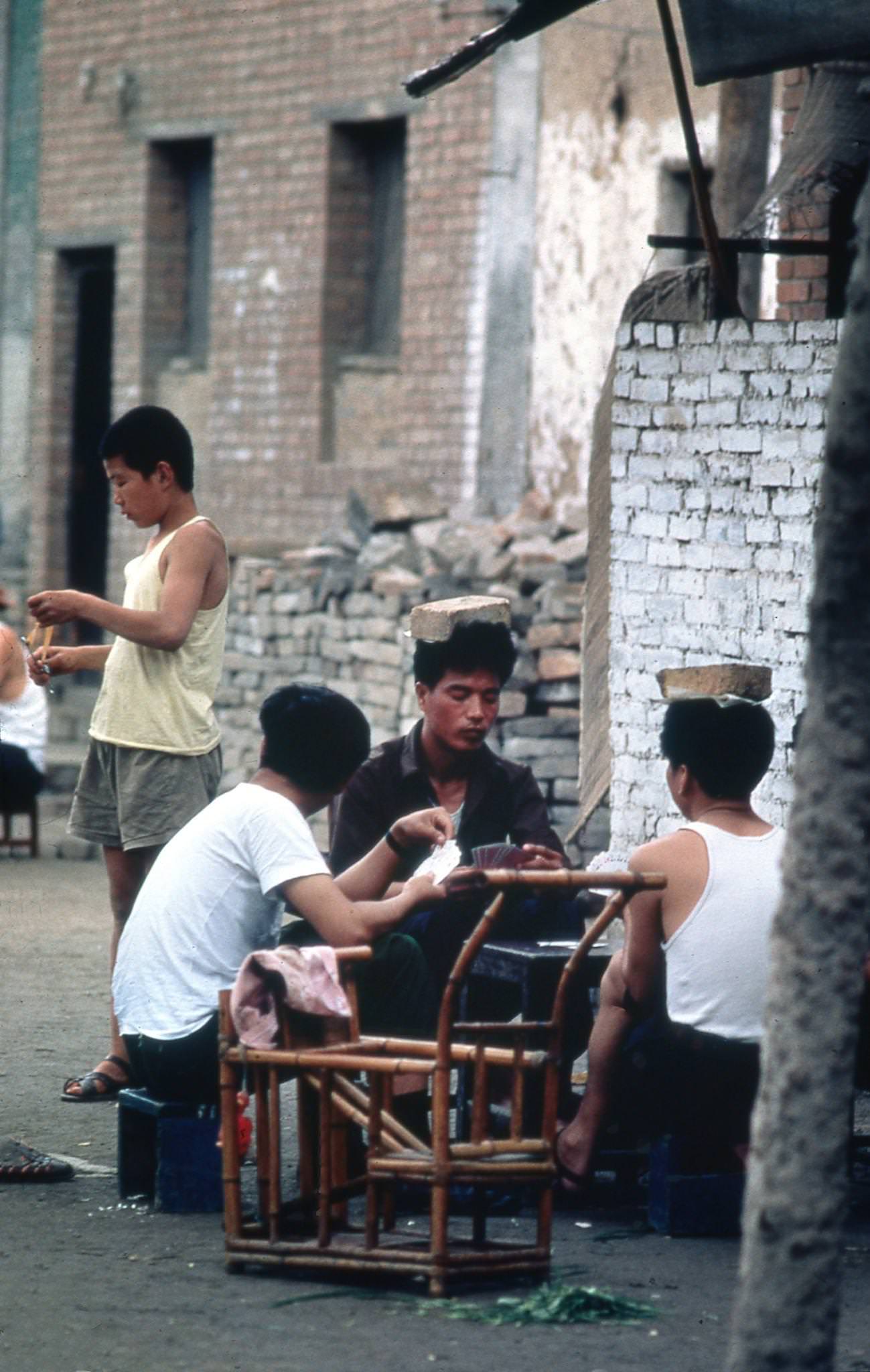 Men Play Cards in Street in Guangzhou, 1979