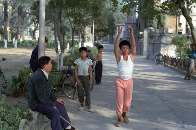 Acrobatics lesson, Guangzhou, 1978