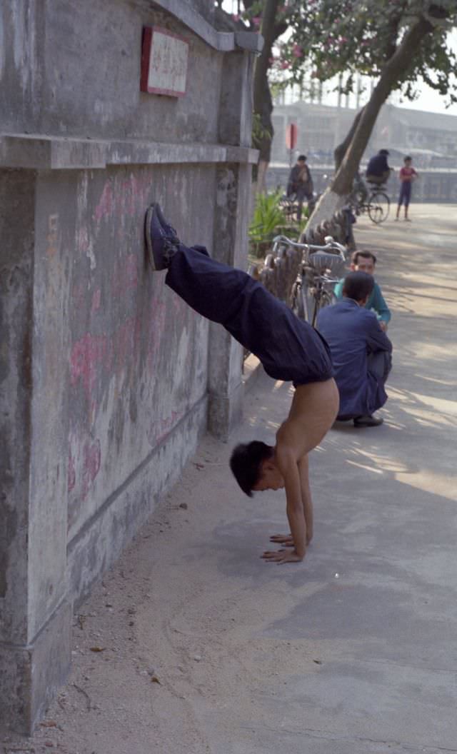 Acrobatics lesson, Guangzhou, 1978