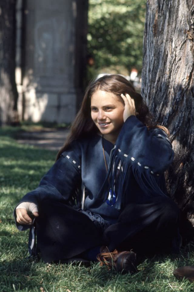 High schooler Nina Nalhaus wore wool pants and a homemade jacket in Denver, Colo., 1969.