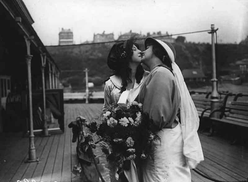 Miss Constance Clark and Miss Simone Mariex congratulating each other after the International Beauty Show at Folkestone. August 23, 1913.