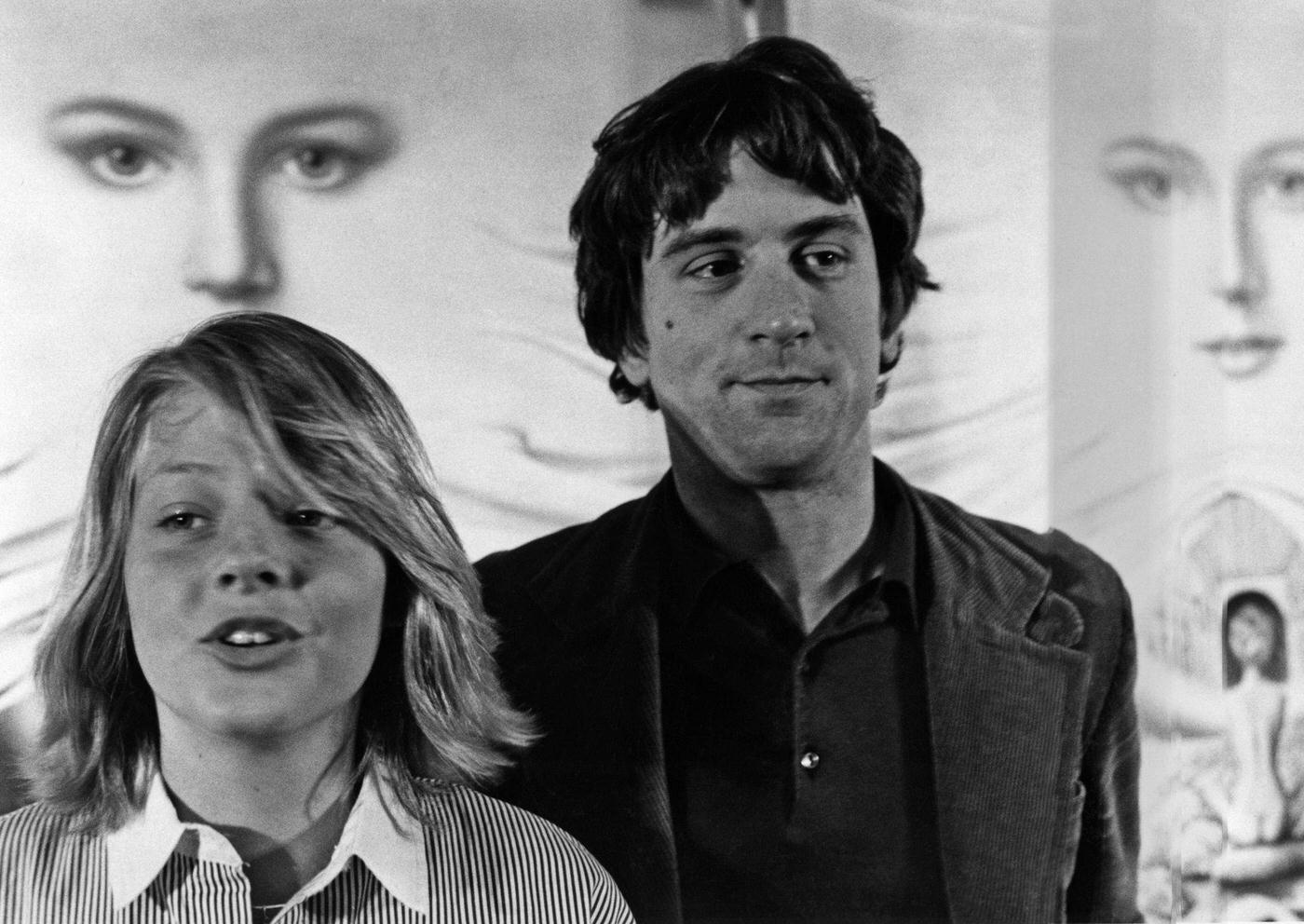 Jodie Foster and Robert De Niro answering questions at Cannes International Film Festival, 1976.