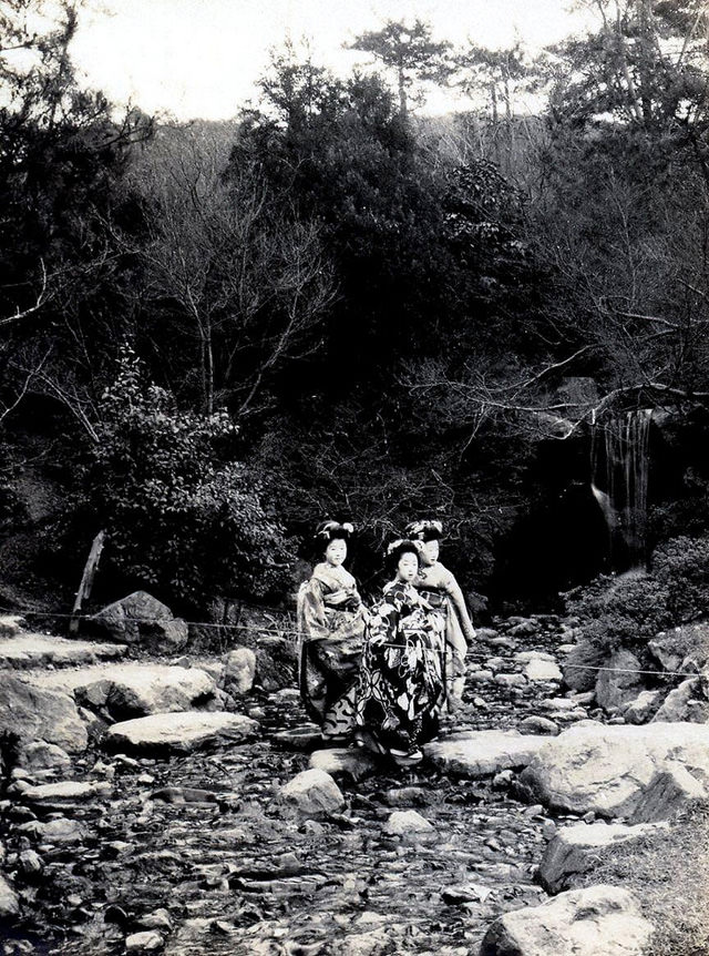 Maikos at a waterfall, 1920s