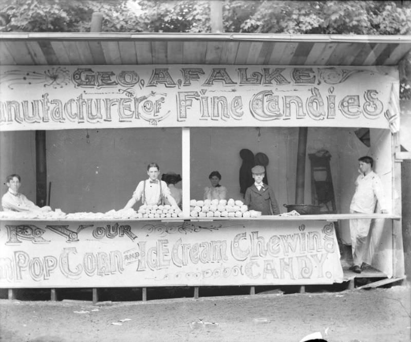 Geo. A. Falke Candy Co. booth, 1898