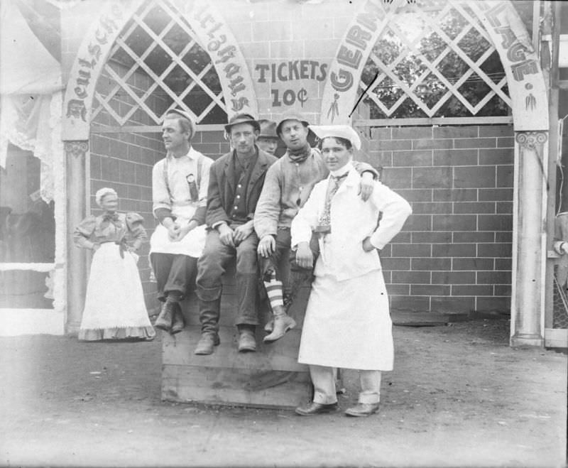 Group of men street fair, 1898