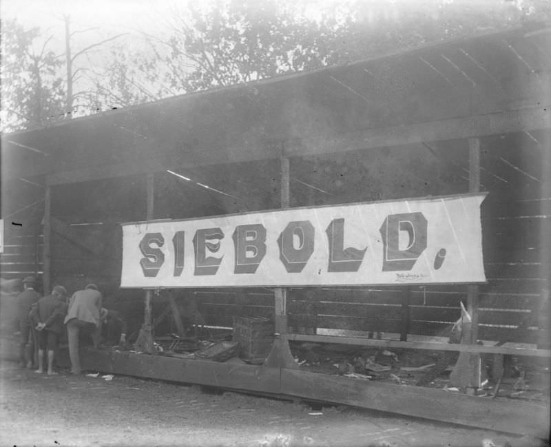 Siebold booth after fire, 1898