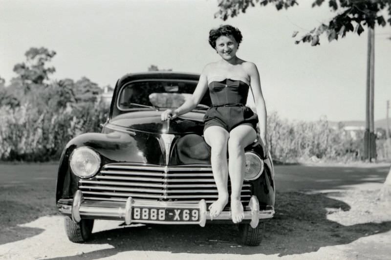 Black Peugeot 203, Rhône, France, August 1951