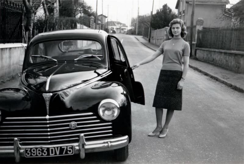 Peugeot 203, suburban street, Paris, France 1958